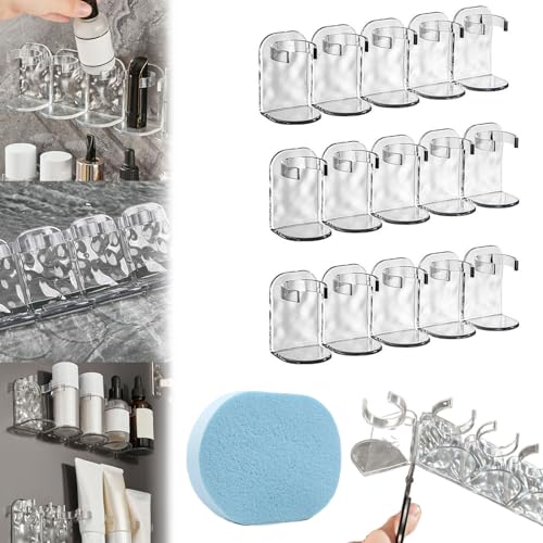 Donubiiu Reihenwandregal aus Kunststoff, Row Plastic Wall Rack, Plastic Wall Shelf, No Punch Wall Mounted Storage Hooks, Clear Corrugated Shelf, Spice Organizer Holder for Bathroom Kitchen (3pcs) von Donubiiu