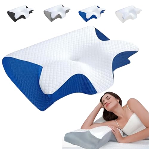Donubiiu Snoomi Cloud Ergonomisches Nackenstützkissen–Atmungsaktives Memory Foam Kissen mit lichtblockierenden Schlafmasken-Ohrstöpseln für Seiten-,Rücken-&Bauchschläfer (Blau, Kissenbezug) von Donubiiu