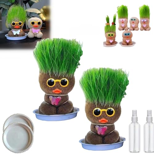 Donubiiu Stück Grass Head Doll Bonsai Growing Plants, Grass Head Doll, Grasköpfe Für Kinder, Grass Head Doll Plant, Grass Head Growing Kit For Kids, Growing Grass Head Doll, Cat Grass Doll (2PCS-F) von Donubiiu