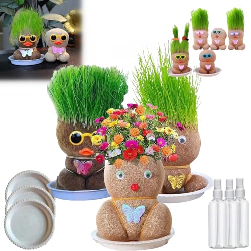 Donubiiu Stück Grass Head Doll Bonsai Growing Plants, Grass Head Doll, Grasköpfe Für Kinder, Grass Head Doll Plant, Grass Head Growing Kit For Kids, Growing Grass Head Doll, Cat Grass Doll (3PCS-A) von Donubiiu