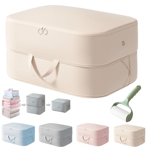 Donubiiu Ultra Platz Sparender Selbstkomprimierender Organizer,2025 Neuest Komprimierender Beutel,Selbstkompressions Organizer, Groß Packtaschen for Bettdecken Kleidung Decken (Beige,L:54*42*30cm) von Donubiiu