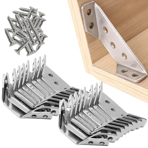 Donubiiu Universal Stainless Steel Furniture Corner Connector, Stainless Steel Angle Corner Bracket, Stainless Steel Corner Bracket With Screws, Corner Brace For Shelf Cabinet Table Chair (18PCS) von Donubiiu