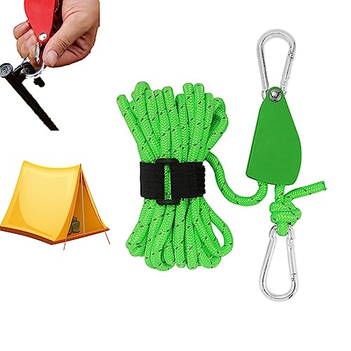 Donubiiu Windfestes Seil zur Einstellung der Riemenscheibe, Portable Pulley Camping Rope, Verstellbares Fix-Zelt, hochfestes, schnell lösendes Riemenscheiben-Campingseil für Zeltplane (Green,6mm*5M) von Donubiiu