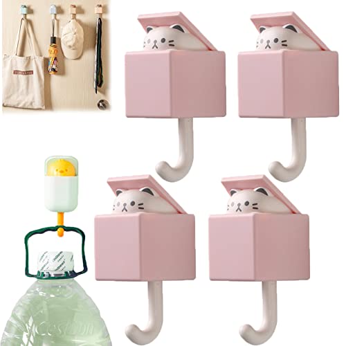 Niedliche Katze Schlüsselhaken Wanddekoration, Kreativer Selbstklebender Kleiderhaken, Niedlicher Katzen-Schlüsselhalter-Haken, Niedliche Katzenhaken an der Wand Montiert, Haustierhaken (4PCS-A) von Donubiiu