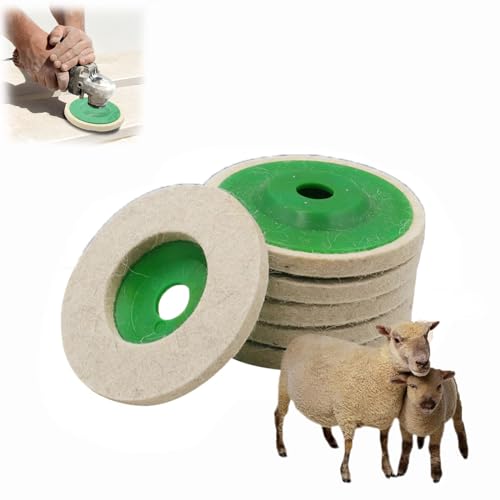 Winkelschleifer Wolle Schwabbelscheibe(10 Stk.), GrindShine Pro Pad - Ultimate Polishing Power, Wool Polishing Wheel Disc,4-Zoll-Polierscheibe aus Wollfilz für 100-Winkelschleifer (5Pcs) von Donubiiu