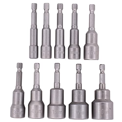 Doo Engy 6-19mm Stecknuss Bit Nuss Set 1/4 Zoll Sechskant Magnetische Steckschlüssel Adapter Steckschlüsselsatz für Bohrer oder Akkuschrauber 10-Teilig von Doo Engy