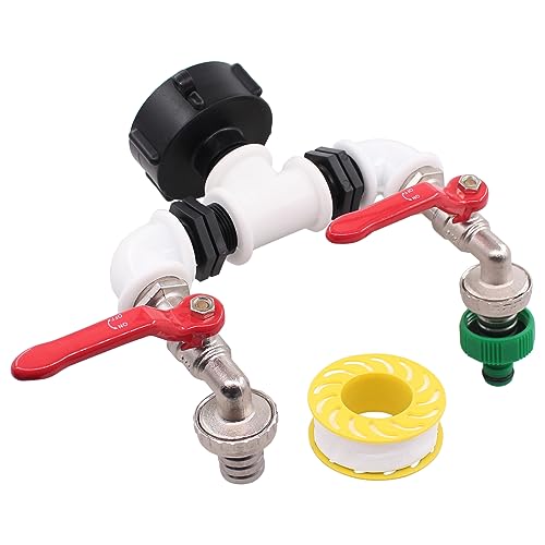 IBC Adapter S60x6 Auslaufhahn 2 Fach IBC Tank Kugelauslaufhahn 3/4 Zoll Gartenschlauch Wasserhahn 3/4" Kugelhahn Auslaufventil Wassertank 2 Wege Schlauchtülle Schlauchanschluss für IBC Regentonne von Doo Engy