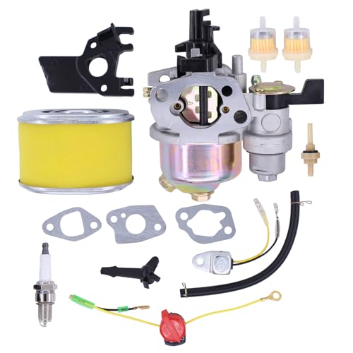 Vergaser Kit Ersatz mit Luftfilter Zündkerze Kraftstofffilter Dichtungen Kraftstoffleitung Hitzeschild Ölsensor Isolierplatte für Honda GX120 GX 120 GX160 GX 160 5.5hp GX200 GX 200 6.5 PS Rasenmäher von Doo Engy