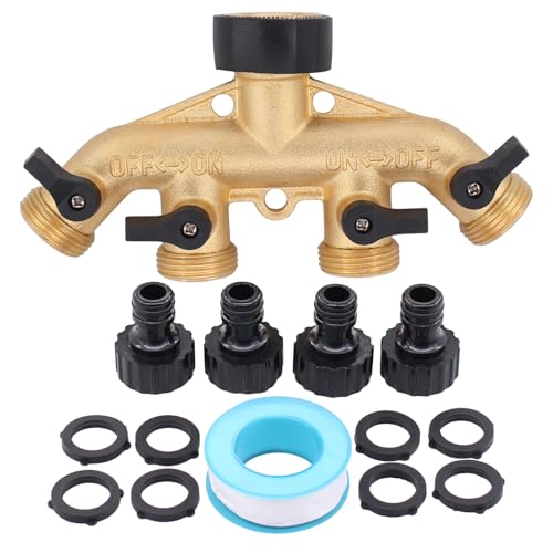 Verteiler 4-Wege Wasserverteiler 4-Fach Schlauchverteiler Wasserdurchfluss Y-Verteiler mit 4 Absperrhähnen 3/4 Zoll Wasserhahn 3/4" Anschluss Adapter für Gartenschlauch Waschmaschine Gartenbewässerung von Doo Engy