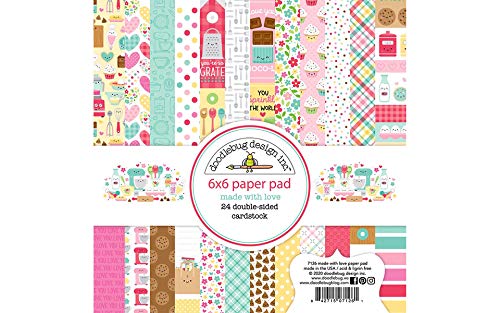 DOODLEBUG 7126 Paper 6X6 PAD Papierblock, 15,2 x 15,2 cm, Made with Love, 12 Designs/je 2 Stück, 6-x-6-Inch von Doodlebug