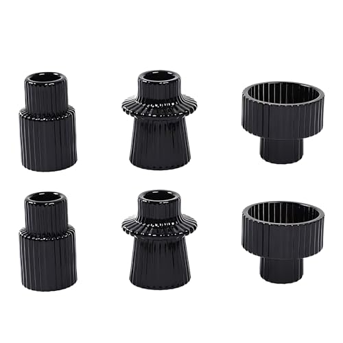 Doolitt Kerzenständer Set,Votiv Glas,Kerzenhalter, Stabkerzenhalter Dekoration,Tafelaufsatz für Tisch,Kristall-Teelichthalter für Zuhause,Abendessen,Hochzeit,Party,Festival (6, Schwarz) von Doolitt