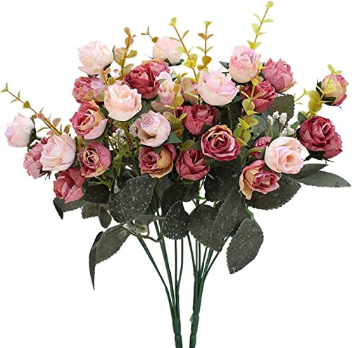 Doolitt Künstliche Rosen Blumen-7 Zweige 21 Rosen Kunstblumen Wie Echt für Hochzeit,Heim Deko Blumen(2 Stuck Pink) von Doolitt