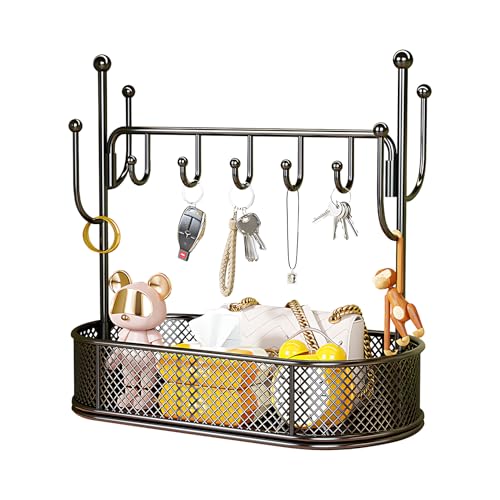 Doolitt SchlüSselbrett mit Ablage,SchlüSselhalter,Hakens mit Mesh Schalenständer,Aufbewahrungsschale für Wohnaccessoires,Flurtisch,Flur,Schlafzimmer,Büro (Schwarz) von Doolitt