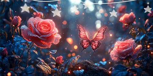 Diamond Painting Rosa Diamant Paintings Schmetterling Diamond Painting Erwachsene Anfänger, 5D DIY Mosaikherstellung Arts Craft, Crystal Stickerei Diamant Malerei für Deko Wohnzimmer 30x60cm G6-65 von Doontiny