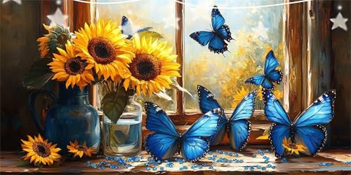 Diamond Painting Sonnenblume Diamant Paintings Schmetterling Diamond Painting Erwachsene, DIY Mosaikherstellung Arts Craft, Crystal Stickerei Diamant Malerei Kit für Deko Wohnzimmer 70x140cm G6-67 von Doontiny
