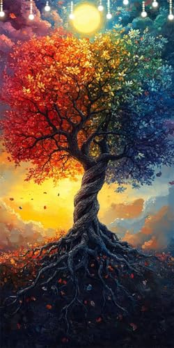 Malen Nach Zahlen Erwachsene Baum Malen Nach Zahlen Mond, DIY Handgemalt Ölgemälde Kit für Anfänger und Erwachsene Mit Pinseln und Acrylfarbe Ohne Rahmen, Wanddeko Wohnzimmer Geschenk 100X200cm W6-163 von Doontiny