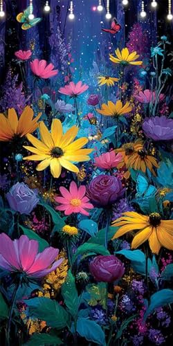 Malen Nach Zahlen Erwachsene Chrysantheme Malen Nach Zahlen Pfingstrose, DIY Handgemalt Ölgemälde Kit für Erwachsene Mit Pinseln und Acrylfarbe, Ohne Rahmen, Wanddekoration Wohnzimmer 70X140cm W6-553 von Doontiny