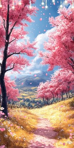 Malen Nach Zahlen Erwachsene Kirschblüten Malen Nach Zahlen Gras, DIY Handgemalt Ölgemälde Kit für Anfänger und Erwachsene Mit Pinseln und Acrylfarbe, Ohne Rahmen, Wanddeko Wohnzimmer 100X200cm W6-179 von Doontiny