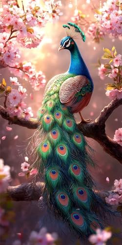 Malen Nach Zahlen Erwachsene Pfau Malen Nach Zahlen Pfirsichblüte, DIY Handgemalt Ölgemälde Kit für Anfänger und Erwachsene Mit Pinseln und Acrylfarbe, Ohne Rahmen, Wanddeko Flur 100X200cm W6-557 von Doontiny