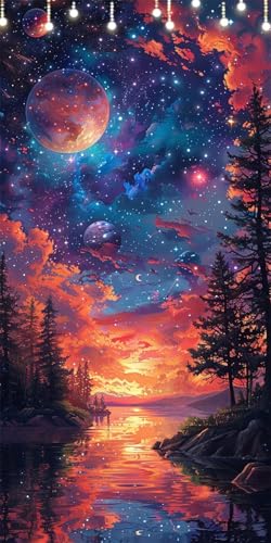 Malen Nach Zahlen Erwachsene Planet Malen Nach Zahlen Sonnenuntergang, DIY Handgemalt Ölgemälde Kit für Erwachsene Mit Pinseln und Acrylfarbe, Ohne Rahmen, Wanddekoration Wohnzimmer 100X200cm W6-305 von Doontiny