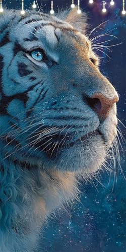 Malen Nach Zahlen Erwachsene Tiger Malen Nach Zahlen Weiß, DIY Handgemalt Ölgemälde Kit für Anfänger und Erwachsene Mit Pinseln und Acrylfarbe Ohne Rahmen, Wanddeko Wohnzimmer Geschenk 70X140cm W6-187 von Doontiny