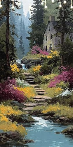 Malen Nach Zahlen Erwachsene Wald Malen Nach Zahlen Kabine, DIY Handgemalt Ölgemälde Kit für Anfänger und Erwachsene Mit Pinseln und Acrylfarbe, Ohne Rahmen, Wanddekoration Wohnzimmer 55X110cm W6-329 von Doontiny
