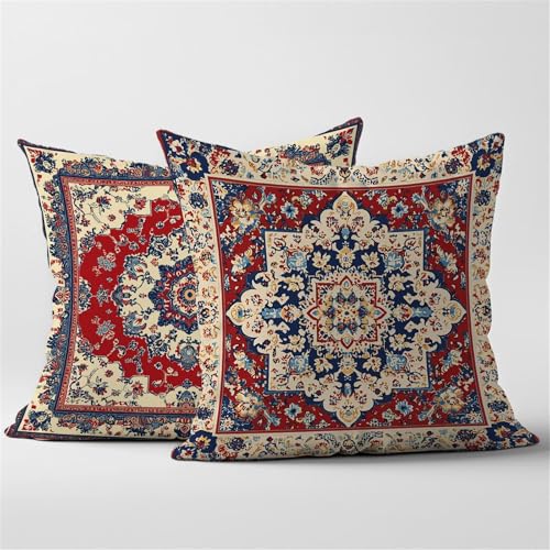 Outdoor Kissen Wetterfest Boho Kissenbezug 80x80cm 2er Set Sofakissen Rost Kissen, Dekokissen mit Verstecktem ReißVerschluss, Outdoorkissen für Gartendeko Balkon Deko Picknick Outdoor Garten K0-832 von Doontiny