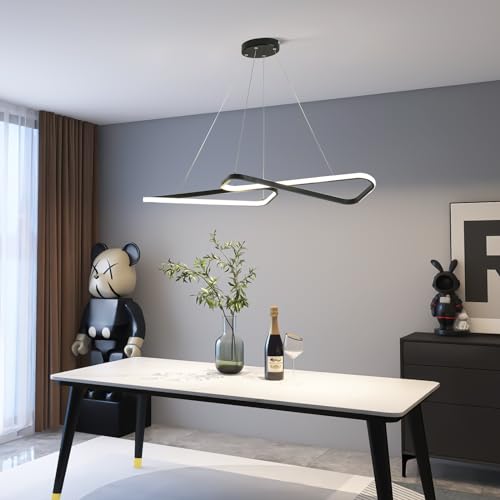 Doooitlight Aluminium Einfaches Design LED Pendelleuchte Passend für Esszimmer Pendelleuchte Schwarz Dimmbarer Kronleuchter mit Fernbedienung [Energieklasse A++] (schwarz, XL) von Doooitlight