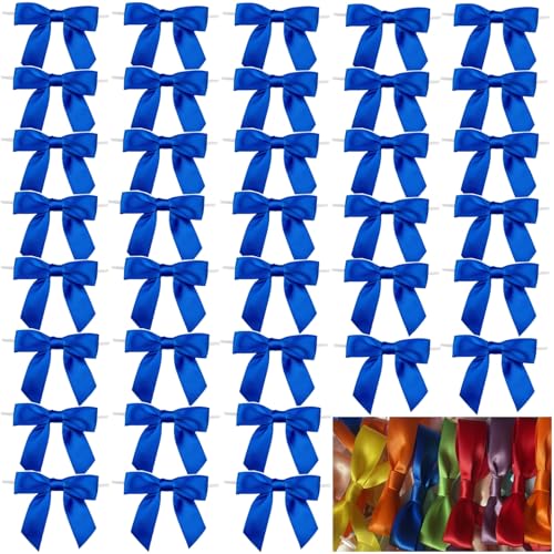 Dooozy 36 Stück 3.5" Satin Schleife, Mini Geschenkschleifen aus Vorgebunden Schleifen Satinband für Geschenk DIY Keks Bonbontüten Weihnachtsbaum Hochzeitsdeko(Dunkelblau) von Dooozy