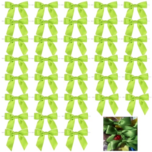 Dooozy 36 Stück 3.5" Satin Schleife, Mini Geschenkschleifen aus Vorgebunden Schleifen Satinband für Geschenk DIY Keks Bonbontüten Weihnachtsbaum Hochzeitsdeko(Grün) von Dooozy