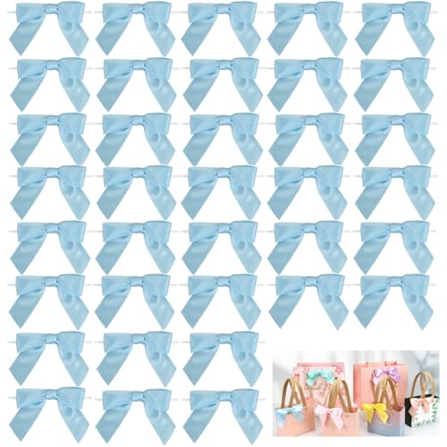Dooozy 36 Stück 3.5" Satin Schleife, Mini Geschenkschleifen aus Vorgebunden Schleifen Satinband für Geschenk DIY Keks Bonbontüten Weihnachtsbaum Hochzeitsdeko(Hellblau) von Dooozy