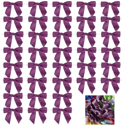 Dooozy 36 Stück 3.5" Satin Schleife, Mini Geschenkschleifen aus Vorgebunden Schleifen Satinband für Geschenk DIY Keks Bonbontüten Weihnachtsbaum Hochzeitsdeko(Lila) von Dooozy