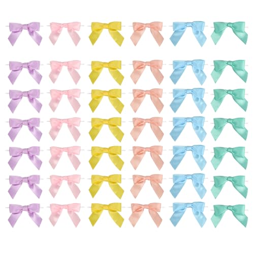 Dooozy 36 Stück 3.5" Satin Schleife, Mini Geschenkschleifen aus Vorgebunden Schleifen Satinband für Geschenk DIY Keks Bonbontüten Weihnachtsbaum Hochzeitsdeko(Macaron Farbe) von Dooozy