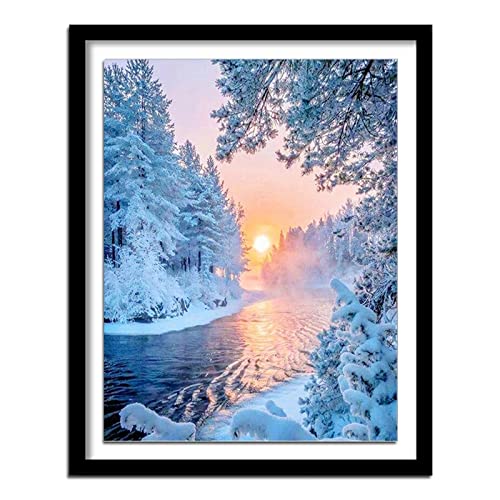 5D Diamond Painting Landschaft Winter Diamant Painting Kinder, DIY Voll Set Cross Stickerei Malerei, Diamond Painting Erwachsene Bilder Kits, Home Wanddekoration Malerei Kunsthandwerk Geschenk 30x40cm von Dooqon