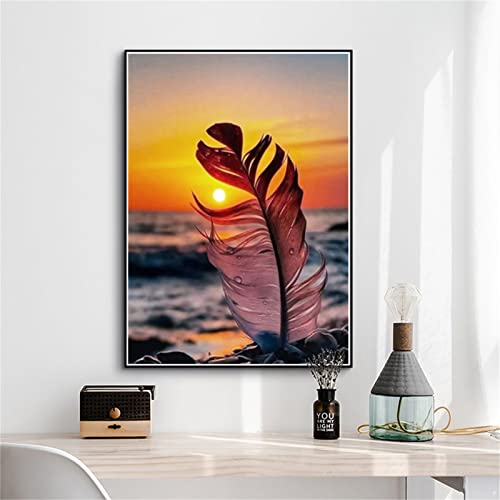 Diamond Painting 5D Diamant Painting Feder Sonnenuntergang Bilder Diamant Malerei Kinder Kreuzstich Kits groß Daiments Painting mit Voll Zubehör für Wohnzimmer Schlafzimmer Büro Wand 50x70cm/20x28in von Dooqon