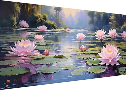 Dooqon Lotus Teich Diamond Painting Erwachsene Groß XXL 100x50cm, DIY 5D Diamant Painting Bilder, Diamant Kunst Malerei Stickerei Kreuzstich Set, Diamond Painting fur Wohnzimmer Wanddeko Y-292 von Dooqon