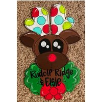 Rentier Mit Kranz Türbügel - Rotes Nosed Frohe Weihnachten Türdekoration Winter von DoorBadges