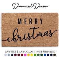 Frohe Weihnachten Script Fußmatte Flocked Kokosnuss Willkommen Matte Für Urlaub Dekor Haustür Teppich Geschenk von DoormatDecor