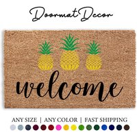 Ananas Willkommen Fußmatte Kokosnuss Teppich Sommer Gelb Grün Eingangsbereich Dekor von DoormatDecor