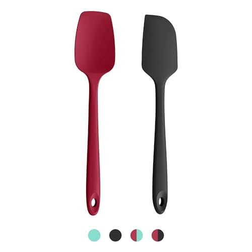 Doosu 2 Stück Silikon Spatel Set, 315 ℃ hitzebeständiger flexibel Teigschaber lebensmittelecht nahtloser Antihaft Küchenutensilien zum Kochen Backen Mischen Rühren Schaben Servieren (Schwarz+Rot) von Doosu