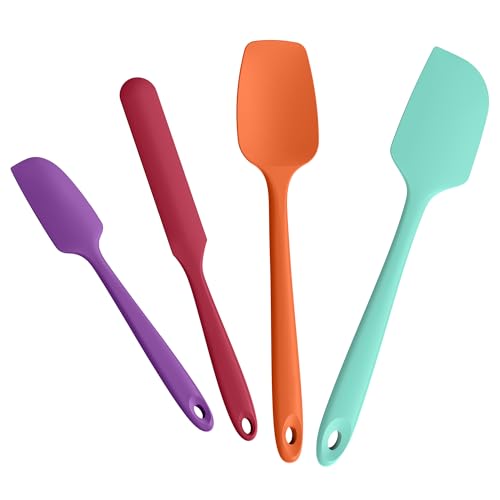Doosu 4 Stück Silikon Spatel Set, 315 ℃ hitzebeständiger flexibel Teigschaber lebensmittelecht nahtloser Antihaft Küchenutensilien zum Kochen Backen Mischen Rühren Schaben Servieren (Mehrfarbig4) von Doosu