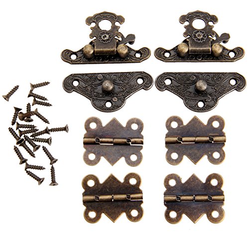 2 x Retro Bronze Verschluss Latch Hasps & 4 x Schmetterling Scharnier für Brust Schmuckschatulle mit Schrauben von Dophee