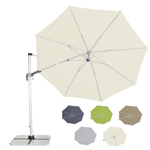 Doppler Sonnenschirm SP-AZ 330 cm Hellgrau I Pendelschirm knickbar + drehbar + neigbar I Gartenschirm mit UV-Schutz 50+ I Kurbelschirm aus Aluminium I regenabweisendes Polyester-Schirmdach von Doppler