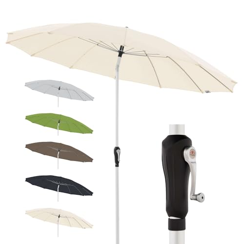 Doppler Sonnenschirm Asia Look SL-AZ Auto Tilt 238cm Nature I Gartenschirm knickbar I Kurbelschirm mit UV-Schutz 50+ I Kurbelschirm aus Aluminium I regenabweisendes Polyester-Schirmdach von Doppler