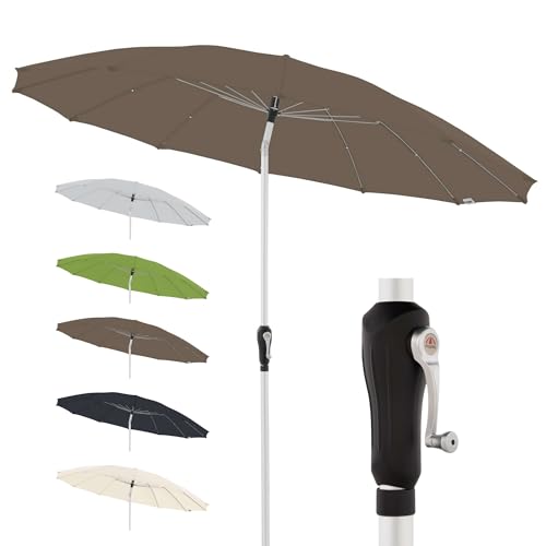 Doppler Sonnenschirm Asia Look SL-AZ Auto Tilt 238cm Greige-Taupe I Gartenschirm knickbar I Kurbelschirm mit UV-Schutz 50+ I Kurbelschirm aus Aluminium I regenabweisendes Polyester-Schirmdach von Doppler