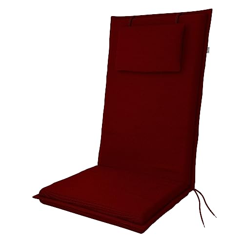 Doppler Auflage Hochlehner Elegant Bordeaux I Gartenstuhl-Polster 119x48x6cm aus Baumwolle & Polyester I Sitzauflage weich & bequem I Sitzkissen zum Festbinden an Gartenstuhl von Doppler