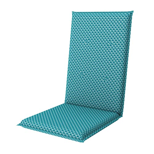 Doppler Auflage Hochlehner Living Blau Rattan I Gartenstuhl-Polster 119x48x6cm aus Baumwolle & Polyester I Sitzauflage weich & bequem I Sitzkissen zum Festbinden an Gartenstuhl von Doppler