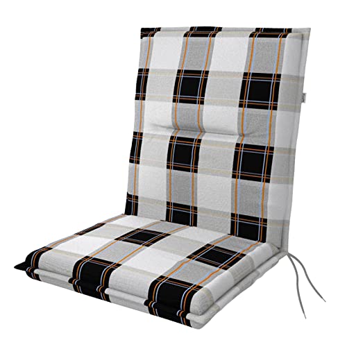Doppler Auflage für Niederlehner Spot schwarz beige kariert I Gartenstuhl-Polster 100x48x5cm aus Baumwolle & Polyester I Sitzauflage weich & bequem I Sitzkissen zum Festbinden an Gartenstuhl von Doppler