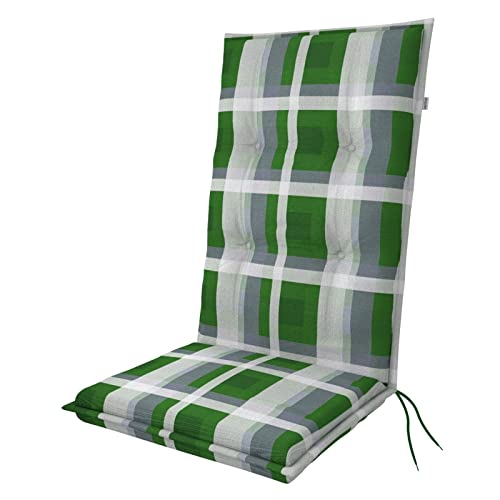 Doppler Hochlehner-Auflage 119x48x6 cm I Weiches Gartenstuhl-Polster | grün beige kariert | Bequeme Sitzauflage für Gartenmöbel I Stuhlauflage von Doppler