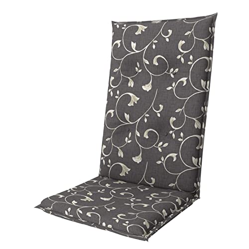 Doppler Hochlehner-Auflage 119x48x6 cm – Weiches Gartenstuhl-Polster mit Bindebändern | Design Ranke Grau | Bequeme Sitzauflage für Balkon, Terrasse & Garten von Doppler